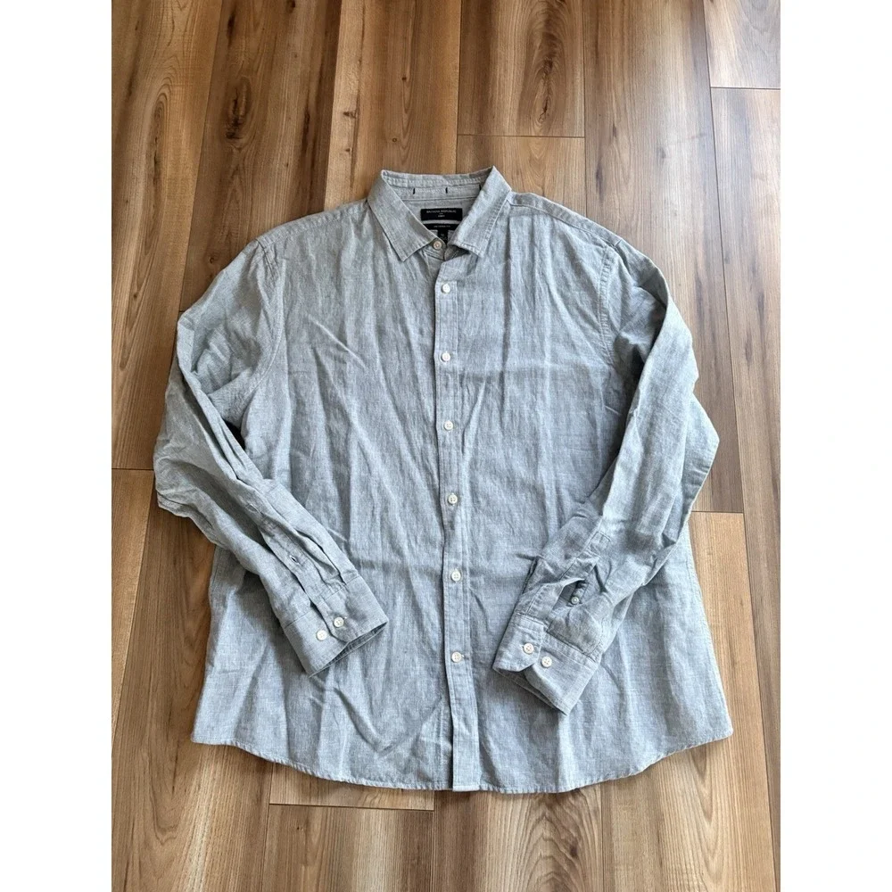 Banana Republic Linen Cotton Blend Shirt Men's Size XL Untucked Fit Green